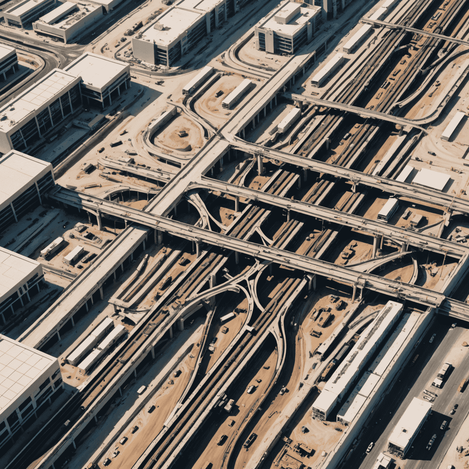 Aerial view of Abu Dhabi Metro construction site showing multiple train lines and stations under development