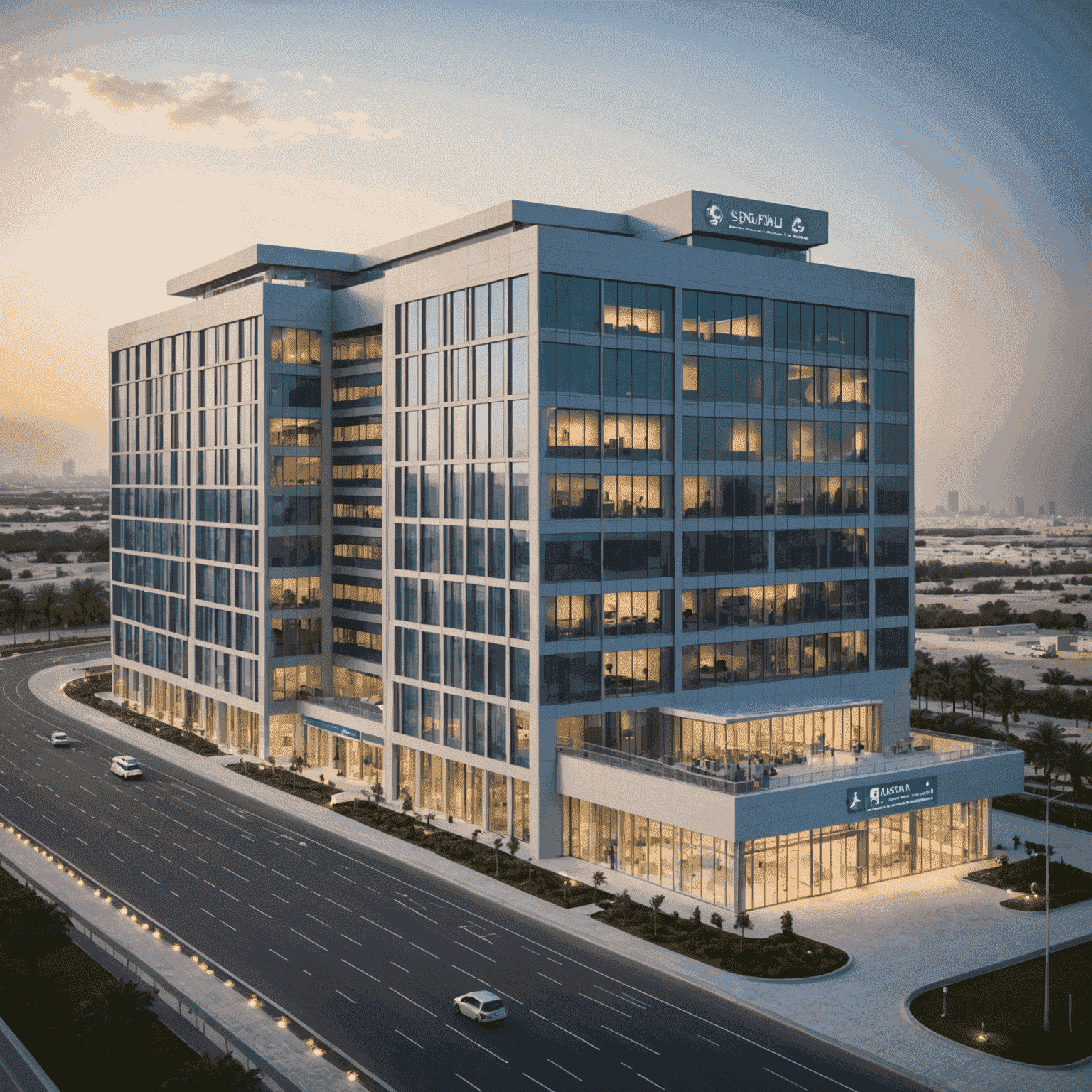 Modern hospital building in Abu Dhabi with state-of-the-art facilities and emergency department