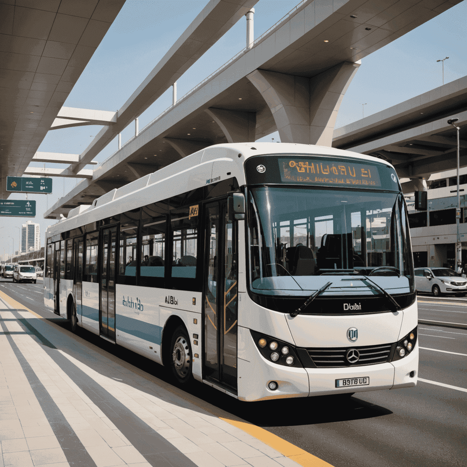 A modern bus and metro system representing Abu Dhabi's public transportation network