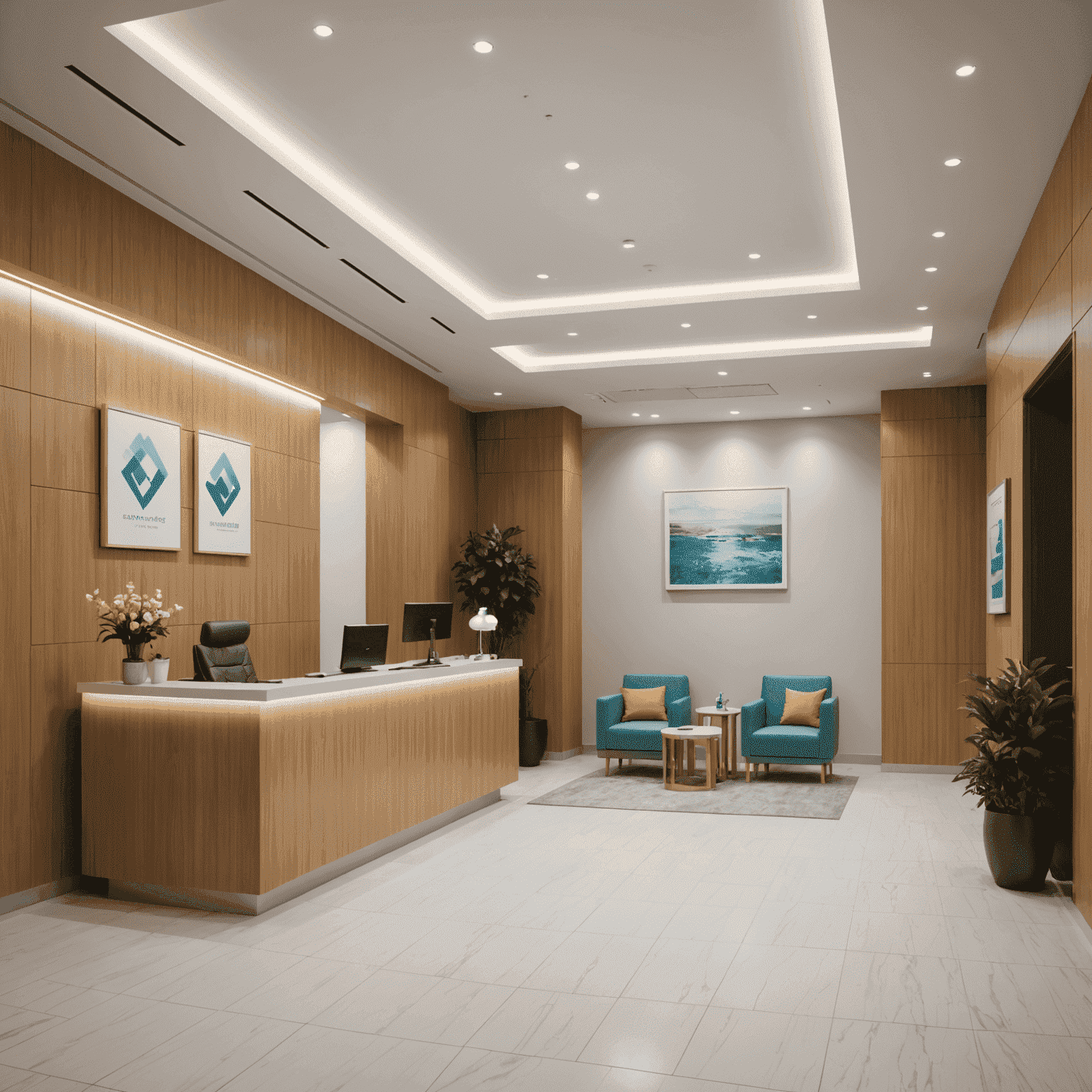 Modern clinic interior in Abu Dhabi with waiting area and reception desk