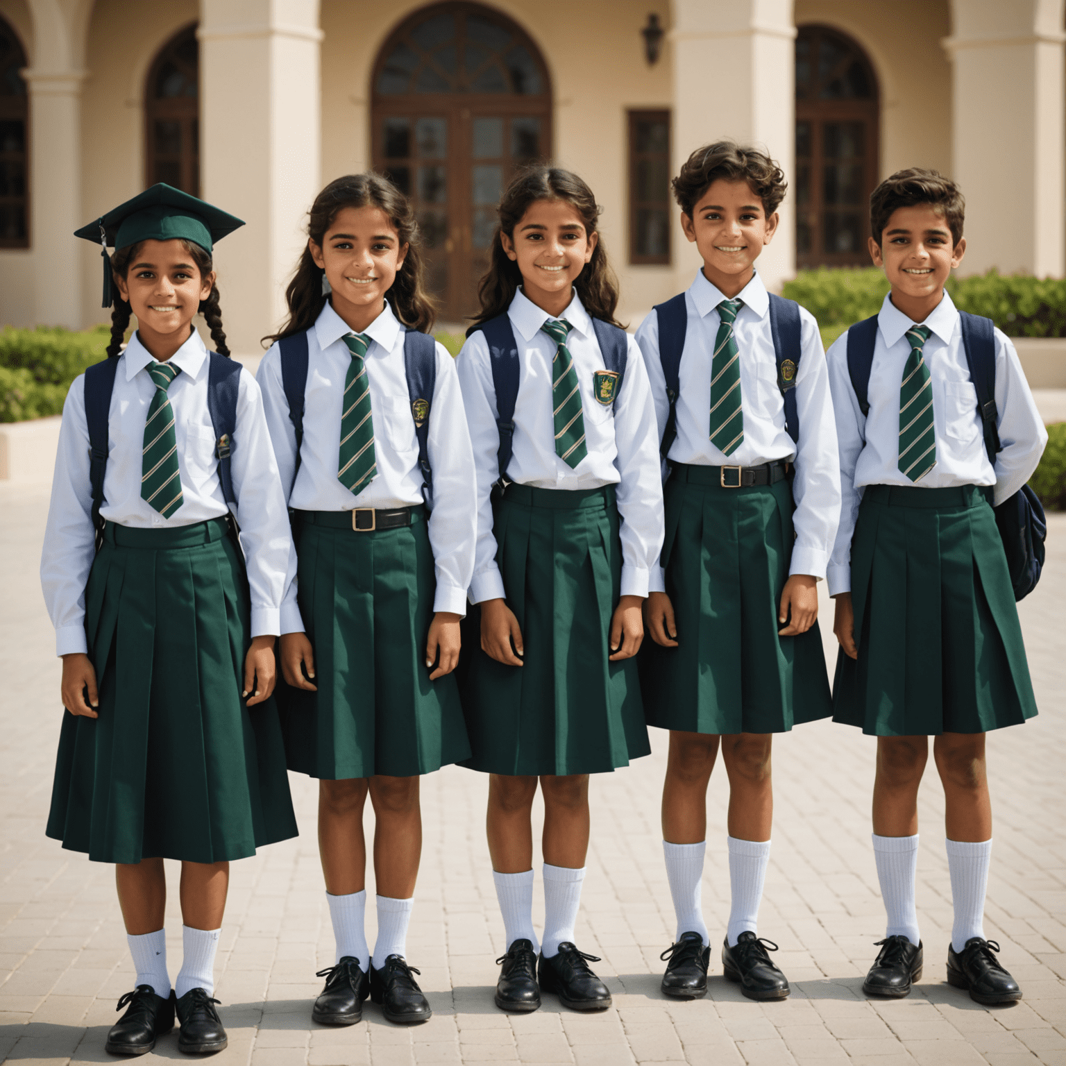 Students in uniforms representing various private schools in Abu Dhabi