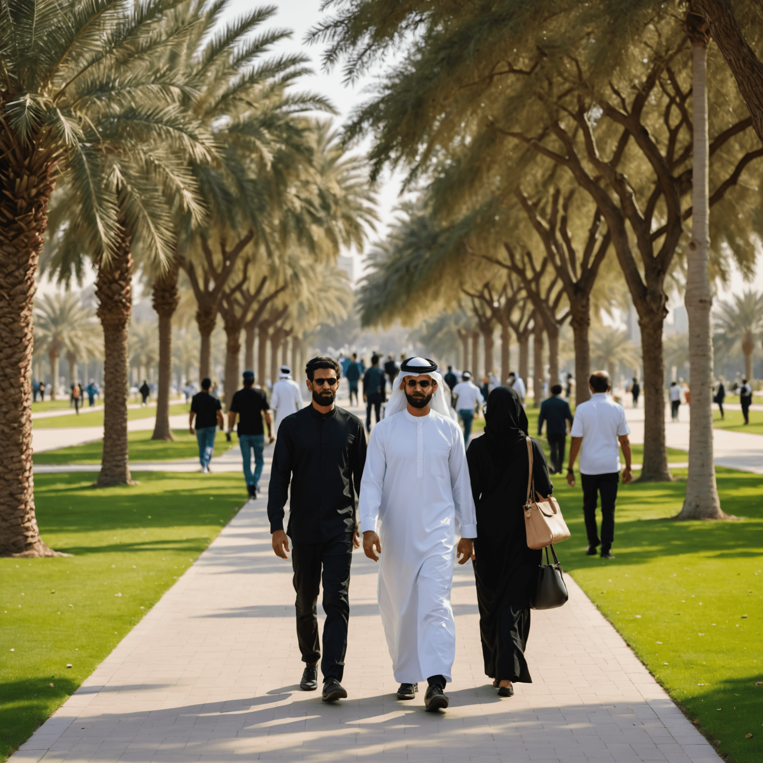 People in Abu Dhabi following social distancing guidelines in a public park