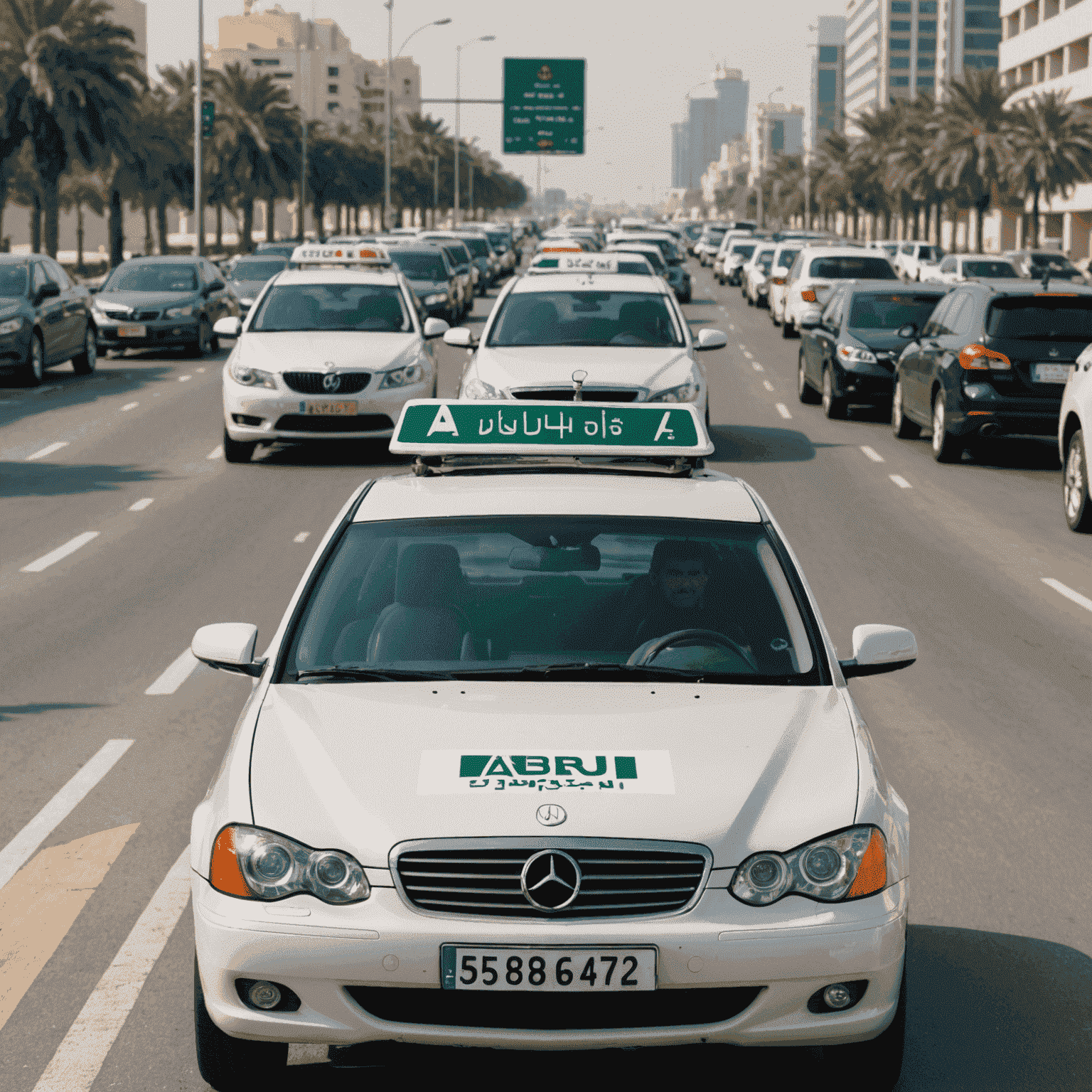 A car with Abu Dhabi license plates being registered at a local traffic department